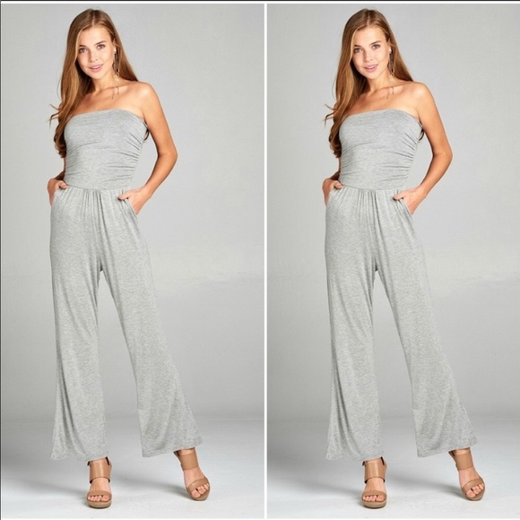grey strapless jumpsuit